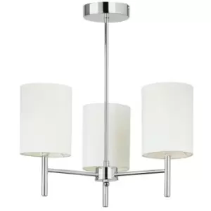 image of Semi Flush Ceiling Light Chrome & White Silk Shade Modern 3 Bulb Pendant Lamp