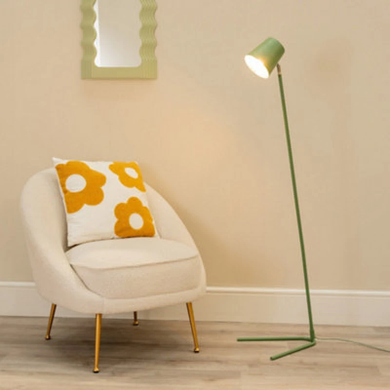 Image of ValueLights Lark Metal Task Slimline Floor Lamp and LED Bulb Green