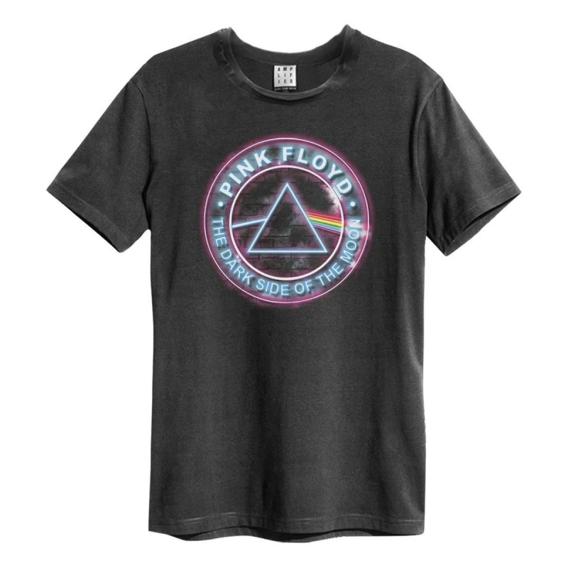 Image of Amplified Amplified Men Neon Dark Side Pink Floyd T-Shirt in Charcoal Size: Small Charcoal S Male 5063470154821