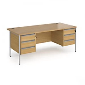 Image of Dams International Straight Desk with Oak Coloured MFC Top and Silver H-Frame Legs and 2 x 3 Lockable Drawer Pedestals Contract 25 1800 x 800 x 725mm