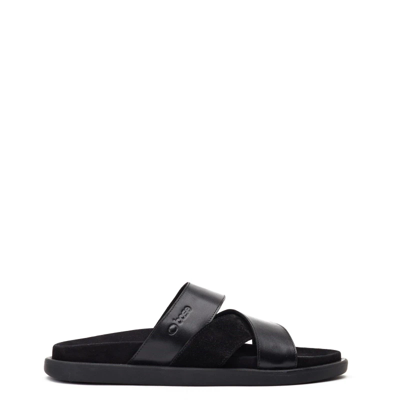 Image of Base London Mens Ponza Slip On Leather Sandals UK Size 7 (EU 41) Black BAS358-BLACK-7