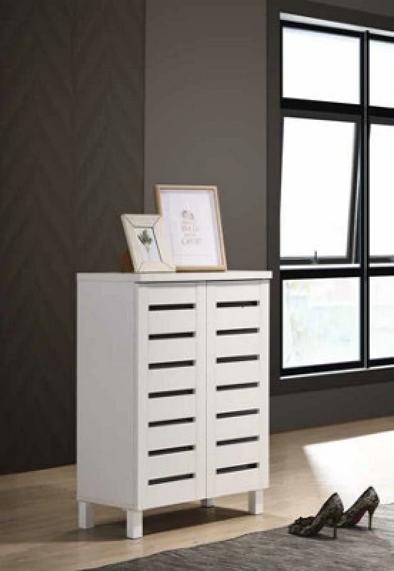Image of Timber Art Design 4 Tier Shoe Storage Cabinet 2 Door Cupboard Stand Rack Unit White
