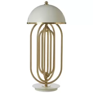 image of Premier Housewares Metropolis Table Lamp with White/Gold Finish Base & Metal Shade