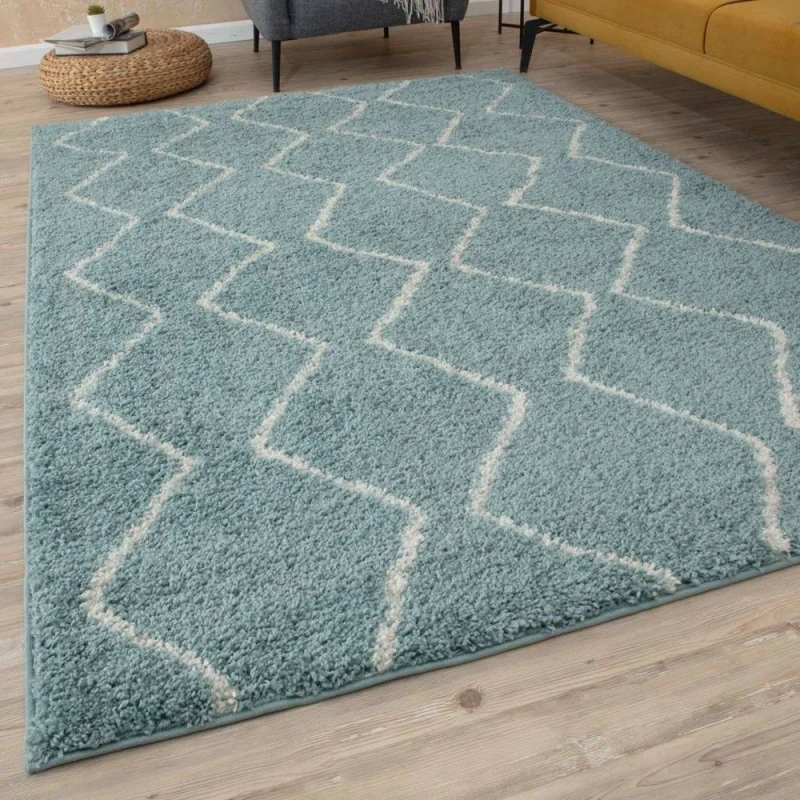 Image of THE RUGS Soft Moroccan High Pile Shaggy Rugs & Runners Duck Egg Blue Living Room Size: 80cm x 300cm Duck Egg Blue Unisex 80cm x 300 cm