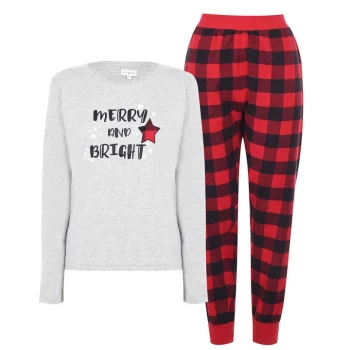 image of Linea Merry Pyjama Set - Grey/Red