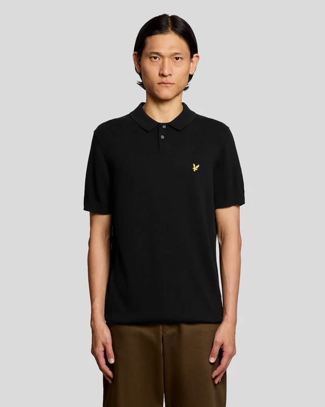 Image of Lyle & Scott Mens Cotton Knitted Polo Shirt in Black
