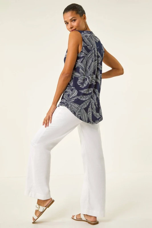 Image of Roman Womens Floral Puff Print Stretch Vest Top in Navy Size: 16 Navy Female 16