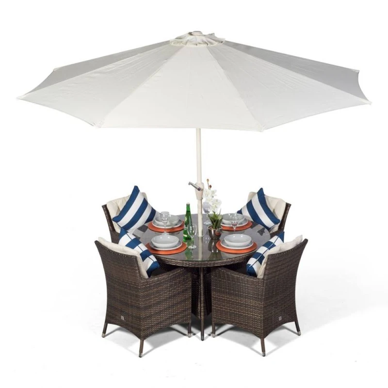 Image of Thats Furniture Savannah Round 4 Seater Rattan Patio Dining Set in Brown Brown Unisex
