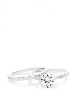 image of Simply Silver Sterling Silver Cubic Zirconia Solitaire Bridal Ring Set