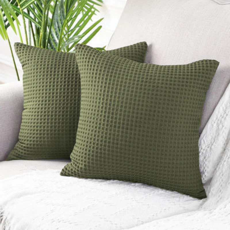 Image of Allure Bath Fashions Hotel Waffle Cushion Covers Two Pack - Khaki, 50 X 50Cm
