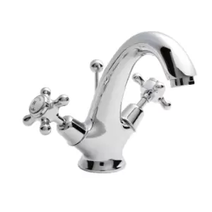 image of Hudson Reed White Topaz With Crosshead & Domed Collar Mono Basin Mixer - Chrome / White