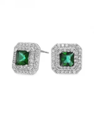 Image of Jon Richard Silver Plated Emerald Green Square Pave Stud Earring