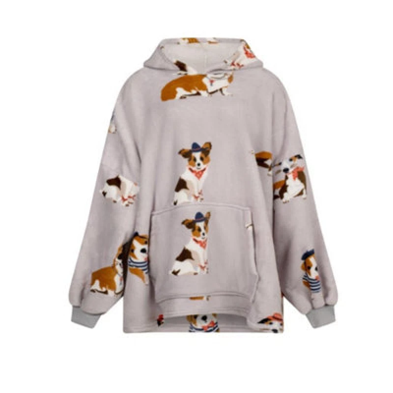Image of Urban Unique Poochies Sherpa Fleece Hoodie Blanket/throw Grey Oversized