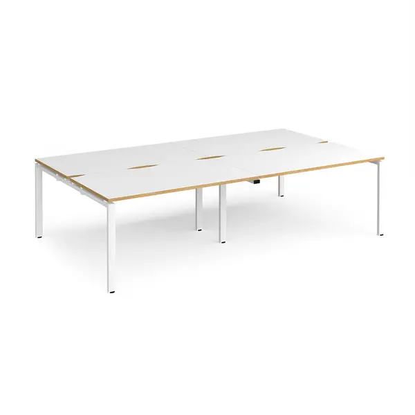 Image of Adapt 4 Person Cluster Bench White Frame Office Desking - 2800mmx1600mm - White Oak