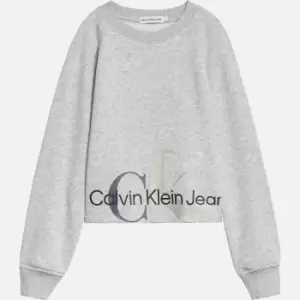 Image of Calvin Klein Girls Mixed Monogram Cutoff Sweatshirt - Light Grey Heather - 10 Years