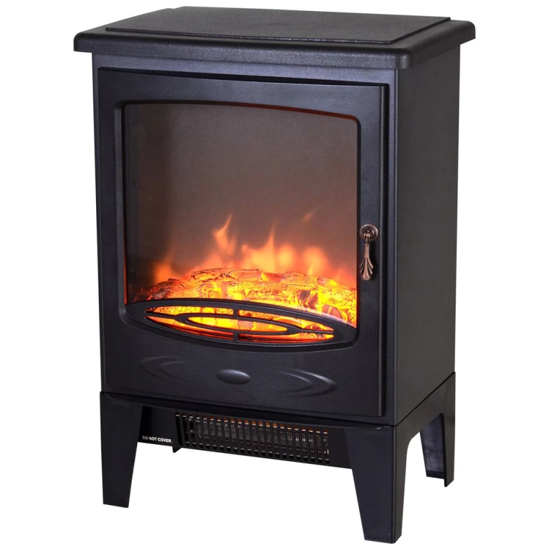 Image of HOMCOM Electric Heater Freestanding Fireplace Artificial Flame Effect w/ Safety Thermostat 950w/1850W Tempered Glass Casing