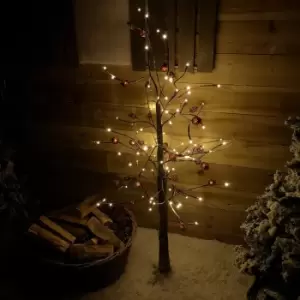 image of 5ft Snowy Brown Twig Outdoor Christmas Tree with Pine Cones & 112 Warm White LEDs