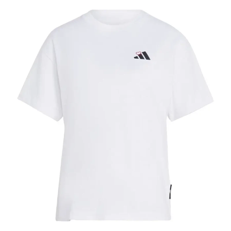 Image of Adidas SPORTSWEAR Heart Print Short Sleeve T-Shirt White Cotton XL
