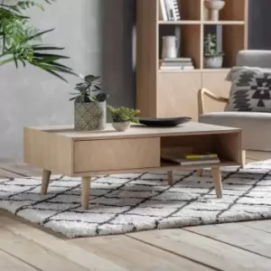 Image of Solid Oak Light Wood 2 Drawer Coffee Table - Milano - Caspian House