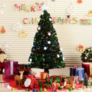 Image of HOMCOM 5ft 150cm Green Fibre Optic Artificial Christmas Tree W/ Stars