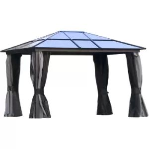 image of 3.6x3(m) Aluminium Hardtop Gazebo Canopy w/ Polycarbonate Top, Curtains - Outsunny