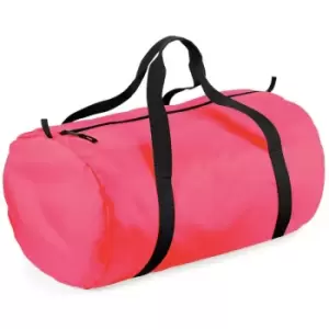 Packaway Barrel Bag / Duffle Water Resistant Travel Bag (32 Litres) (Pack of 2) (One Size) (Fluorescent Pink / Black) - Bagbase