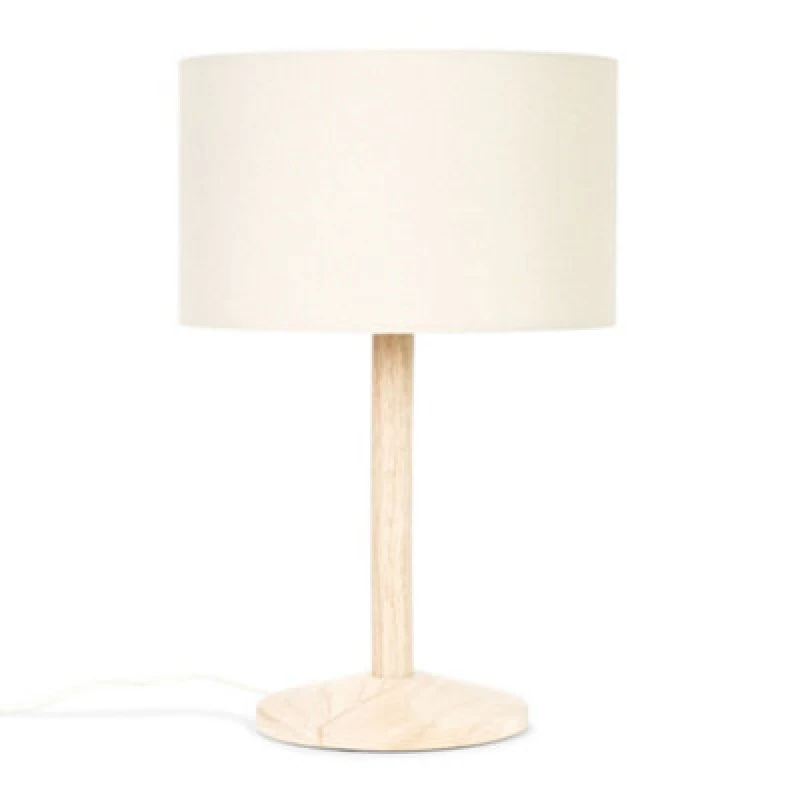 Image of ValueLights ValueLights Triston Light Natural Wood Table Lamp with Natural Fabric Drum Shade in Brown Brown One Size Unisex 5059406033131