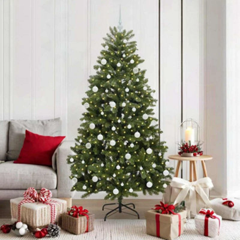 Image of vidaXL Artificial Christmas Tree with White Balls Green 180cm PVC and Metal, Green 3395688