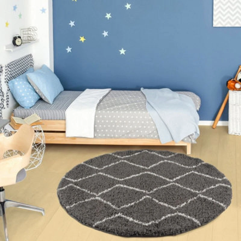 Image of THE RUGS Soft Moroccan High Pile Shaggy Rugs & Runners Dark Grey Living Room Size: 120cm diameter Dark Grey Unisex 120cm diameter