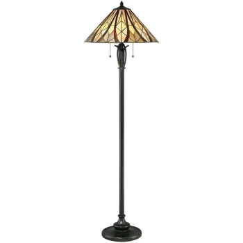 Image of Victory Tiffany Floor Lamp, Valiant Bronze, E27 - Elstead