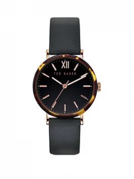 Image of Ted Baker Black and Tortoise Shell Case Dial Black Leather Strap Ladies Watch, One Colour, Women