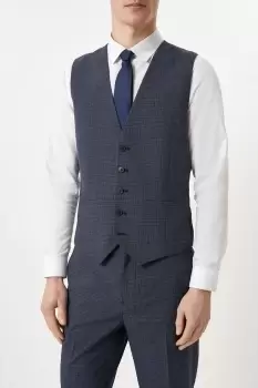 Image of Mens Tailored Fit Navy Overcheck Waistcoat