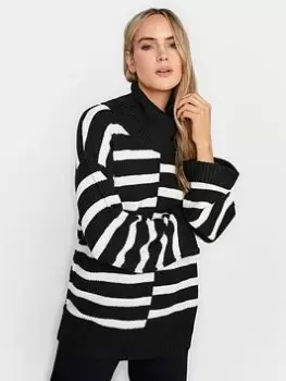 image of Long Tall Sally Mono Cut About Stripe Jumper, Black, Size 10-12, Women