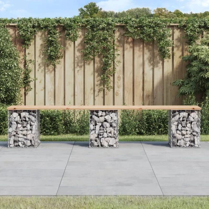 Image of vidaXL Garden Bench Gabion Design 203x31x42cm Solid Wood Pine, Brown 834332