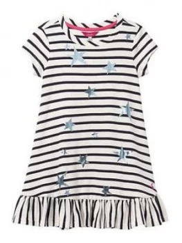 Joules Girls Allie Luxe Stripe Peplum Dress - White/Navy