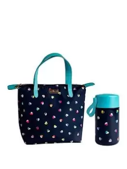 image of Beau & Elliot 'Mini Confetti' - Insulated Lunch Tote - Navy/Hearts (7 Litre) + Stainless Steel Food Flask