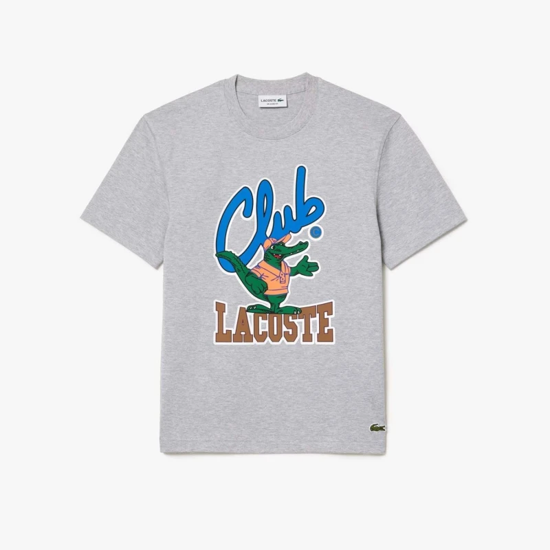 Image of Lacoste Relaxed Fit Signature Print T-Shirt - Grey Grey XS