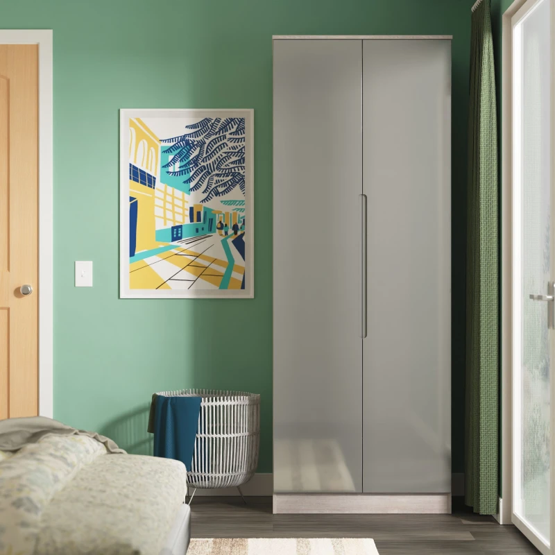 Image of Welcome Furniture Ltd Milan Tall Double Wardrobe in Grey Gloss & Grey Oak - Ready Assembled, Grey MIL080GGGO