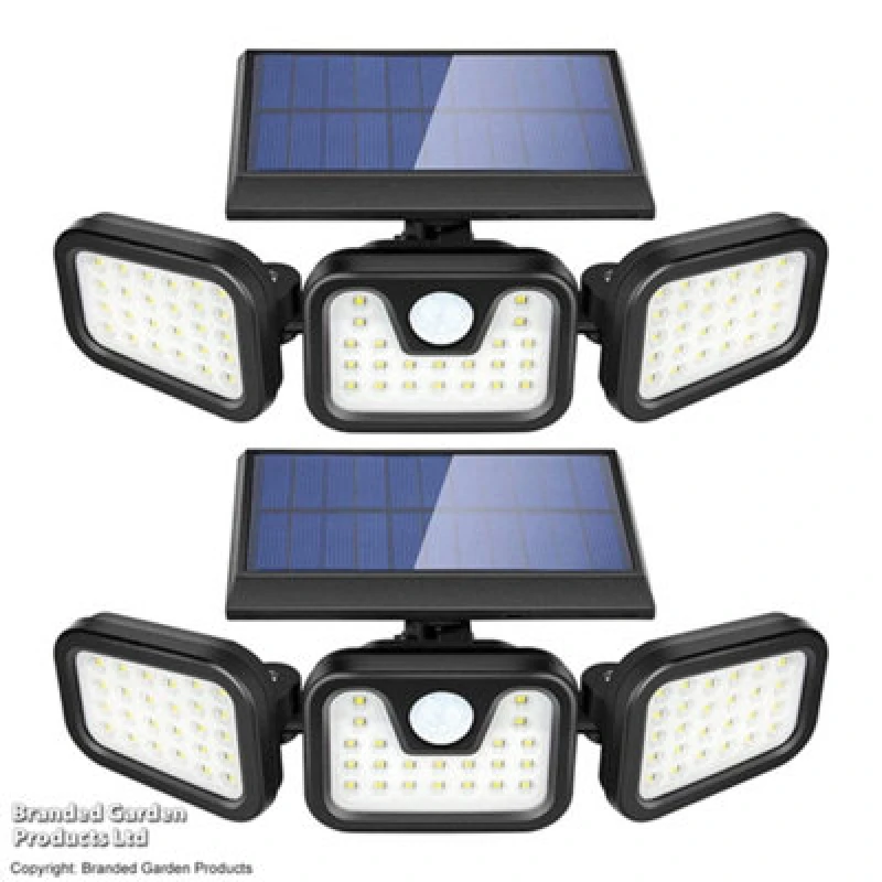 Image of Garden Gear Solar-Powered Motion Sensor Security Light 74 Leds Remote Control And Weatherproof Ip65 Design (X2)