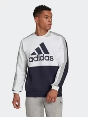 Image of adidas Essentials Colorblock Fleece Sweatshirt, White Size XS Men