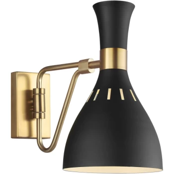 Image of Joan 1 Light Wall Light, Midnight Black, Burnished Brass, E27 - Elstead
