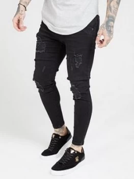 Image of Siksilk Distressed Skinny Denims, Black, Size S, Men