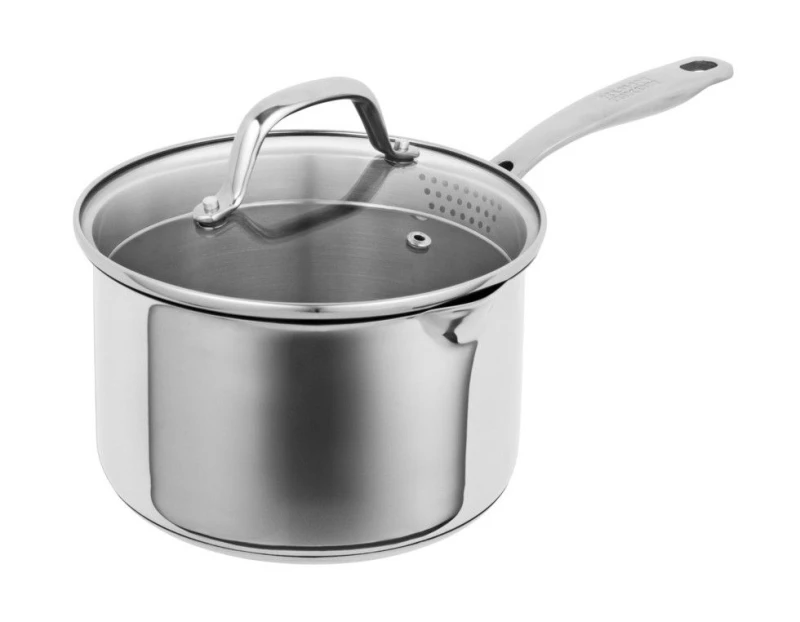 Image of Kuhn Rikon Allround Plus Stainless Steel Saucepan with Draining Lid, 20cm/3.7L in Silver Silver Unisex