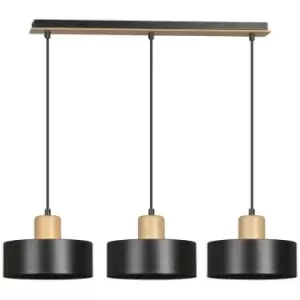 image of Emibig Torin Black Bar Pendant Ceiling Light 3x E27