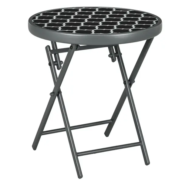 Image of Outsunny Folding Side Table w/Marble Effect Top Black/White