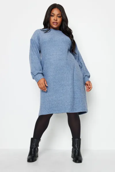 Image of Yours Curve Soft Touch Jumper Dress, Green, Size 22-24, Women
