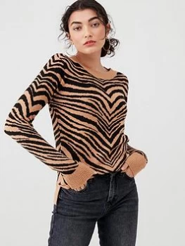 Image of Oasis Neutral Tiger Perfect Crew Jumper - Brown Size M Women