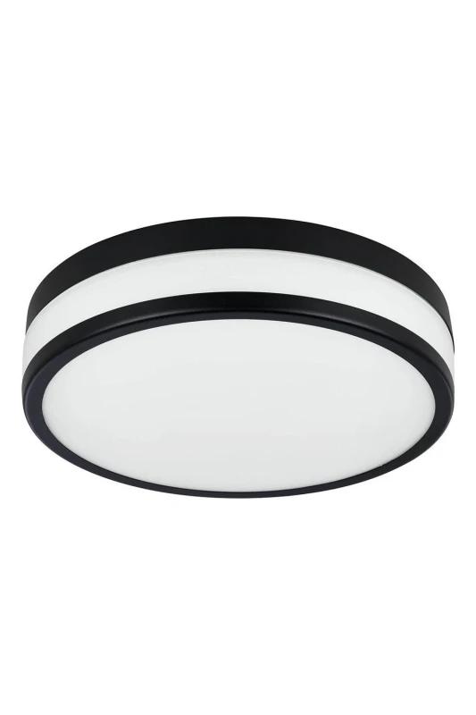 Image of EGLO Palermo LED Glass and Black Steel Flush Bathroom Ceiling Light Black