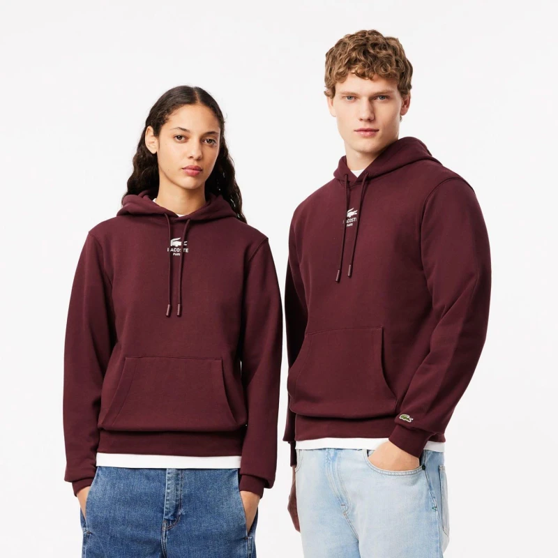 Image of Lacoste Bordeaux Print Hoodie Burgundy Male S 223066UK