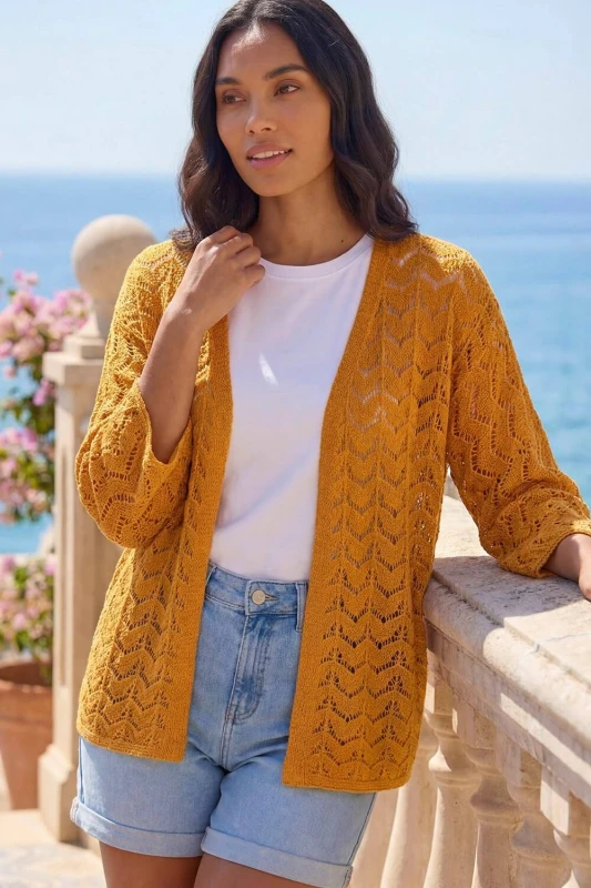 Image of Roman Womens Wave Stitch Detail Knit Cardigan in Orange Size: 10 Orange Female 10